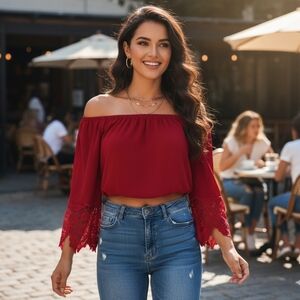 Ambiance Maroon Crop Top with eyelet bell …